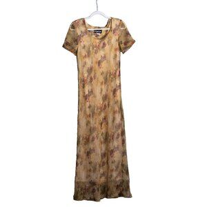 Vintage 90s Michael Blair Floral Textured Chiffon Maxi Dress - Size 6